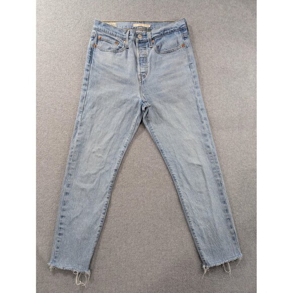 Levis Wedgie Icon Fit Jeans Womens 27 Light Wash High Rise Button Fly Raw Hem - Picture 1 of 16